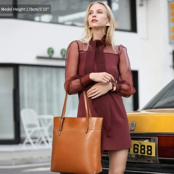 Kattee Genuine Leather Shoulder Bag Work Laptop Tote Adjustable Handbag - Picture 2 of 12